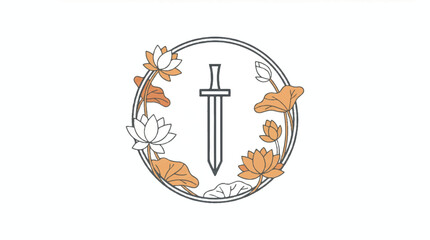 Sword surrounded by lotus flowers in a circle  symbolic illustration