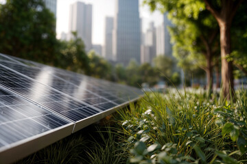 Fototapeta premium Solar Energy Panels in Urban Green Space Promoting Sustainable City