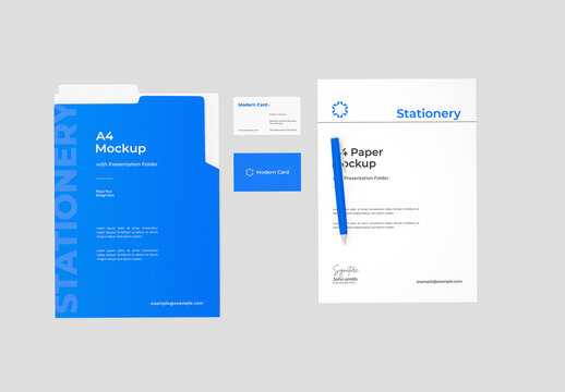 A4 Paper and Presentation Folder Mockup Set