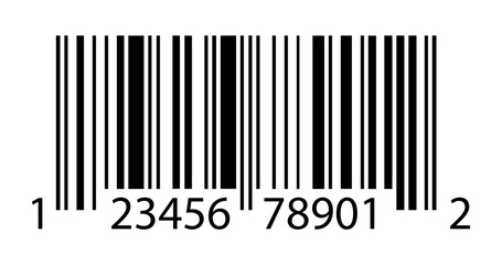 Black and white barcode with numerical digits for product identification and retail scanning