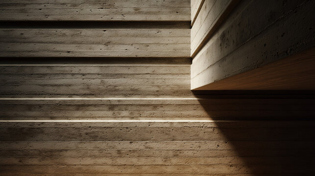 Abstract Modern Architecture with Rammed Earth Walls, Geometric Shadows, and Minimalist Design