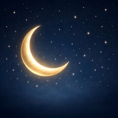 Fototapeta premium A glowing crescent moon illuminates the dark starry night sky with celestial magic.