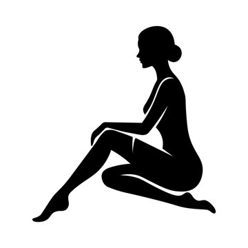 Sitting Woman Silhouette Profile View on Pure White Background for Digital Wellness