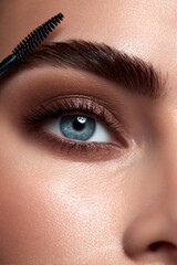 Obraz premium Woman applying brow gel grooming her eyebrow