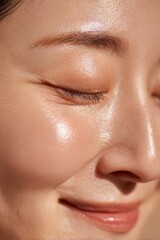 Fototapeta premium Young woman enjoying smooth glowing skin wellness