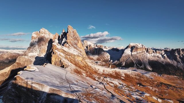 Seceda mountain, aerial view of majestic nature, beautiful touristic place.