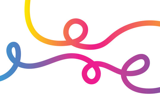 Multicolor gradient ribbon line looping across light background, abstract flowing curve pattern for modern creative digital wallpaper