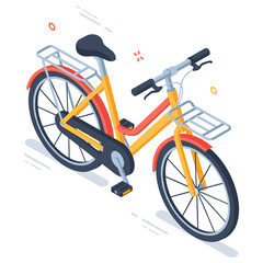 Fototapeta premium Colorful bicycle with carrier rack and fenders on white background. No editable stroke