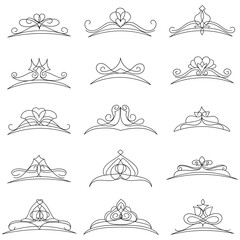 Hand-drawn doodle set of princess crowns on a white background. © Павел Костенко