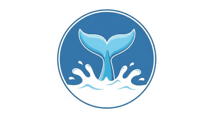 Obraz premium Whale Tail Splashing Water in Blue Circle Icon