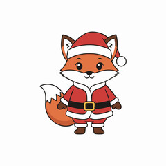 cute christmas fox character in santa suit