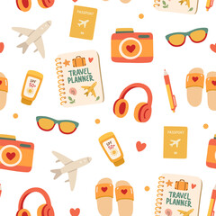 Summer travel seamless pattern.Time to Travel