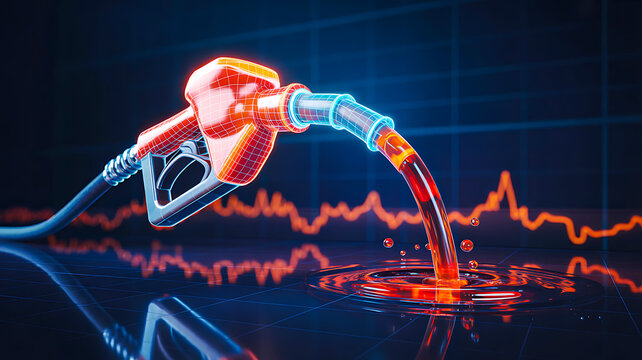 Fuel nozzle pouring gasoline with falling graph economic crisis concept
