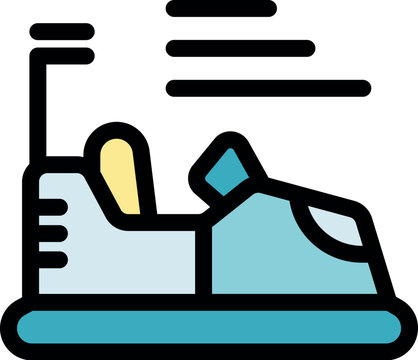 Bumper car speeding in amusement park attraction, colorful icon representing funfair entertainment