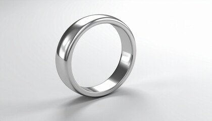 A smooth silver ring with a reflective finish placed on a clean white surface.