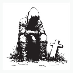 vector illustration of a graveyard keeper