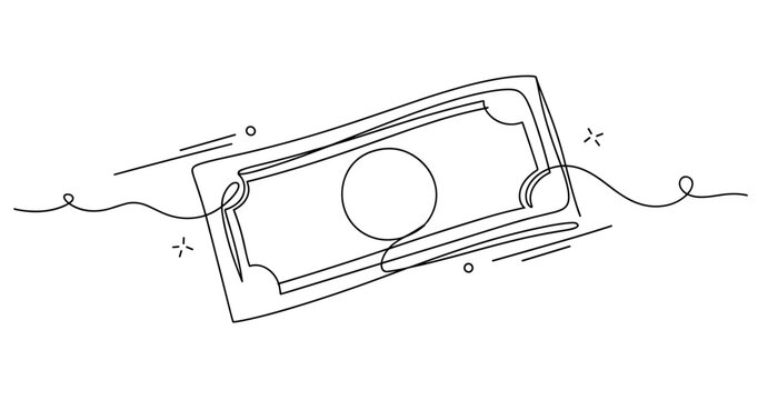 Minimalist line art of a dollar bill in motion. None editable stroke