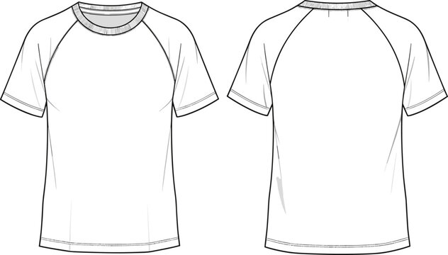 Technical, flat, sketch, of, women, long, sleeve, raglan, shirt, vector, illustration, front, and, back, view, fashion, template, apparel, design, flavector.