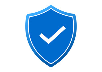 Blue security shield flat icon image design. Featuring a protective checkmark symbol, a minimalist safety verification element. Vector illustration PNG transparent background © RI Rafiq