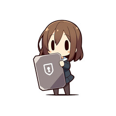 Information security education poster, cute character with shield and backup、情報セキュリティ啓発ポスター 盾のちびキャラとバックアップ