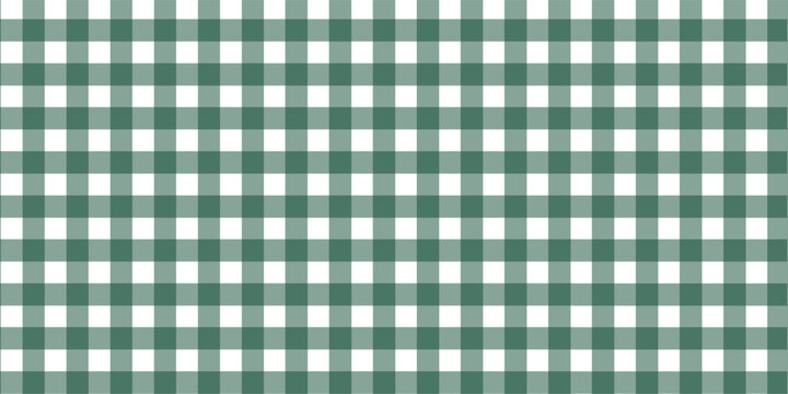 drak green gingham fabric seamless pattern. Cute check plaid. Picnic kitchen tablecloth texture. Gingham square vintage texture. Vector illustration isolated on white background.