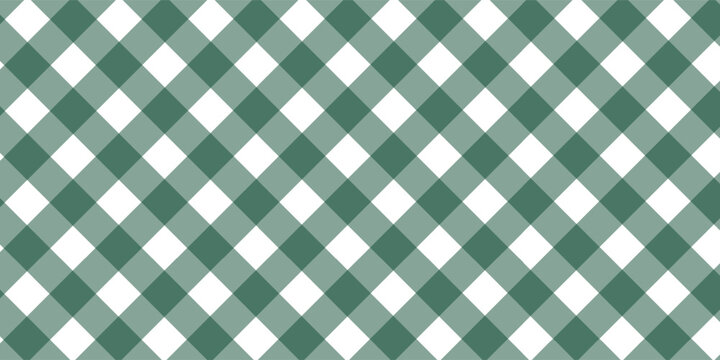drak green gingham fabric seamless pattern. Cute check plaid. Picnic kitchen tablecloth texture. Gingham square vintage texture. Vector illustration isolated on white background.