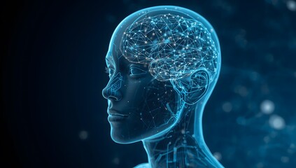 Obraz premium Human Brain Concept with Digital Connections in Transparent Head