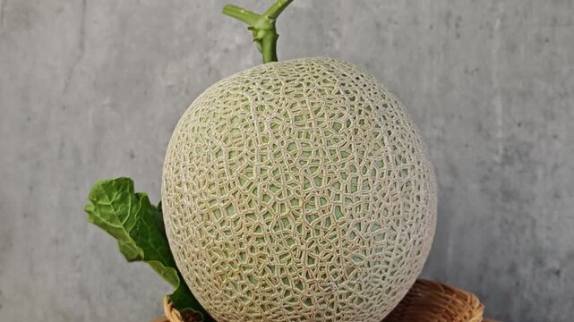 Ripe green melon in garden.