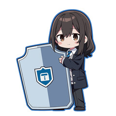 Information security education poster, cute character with shield and backup、情報セキュリティ啓発ポスター 盾のちびキャラとバックアップ