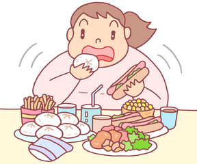 病気・疾患のイラスト - 過食症・食べ過ぎ・過剰摂食
