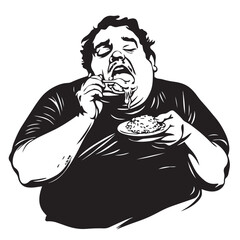 vector illustration of a fat man eating