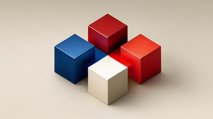 Minimal abstract background with colorful geometric cubes arranged in balance, suitable for business, strategy, and modern design concepts.