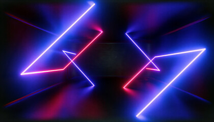 Futuristic glowing geometric light trails forming abstract shapes with vibrant neon colors and dynamic motion