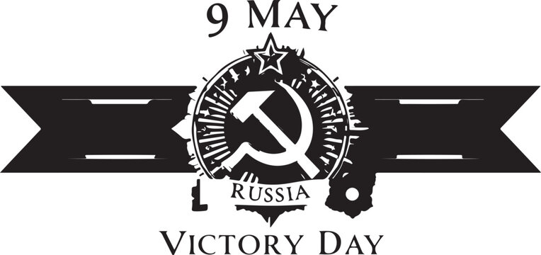 Celebration of victory day in russia on ninth of may with hammer and sickle emblem