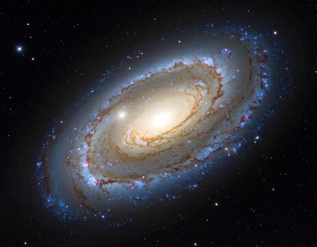 Dramatic spiral galaxy m81 captured with cosmic light and vibrant star clusters