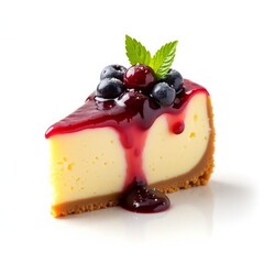 Creamy cheesecake slice with berry topping and mint garnish dessert blueberry