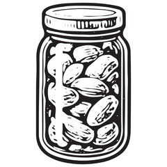 Jar of garlic cloves sketch, pickled garlic illustration, preserved food vector