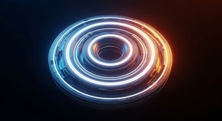Fototapeta premium Glowing neon circle with blue and orange lights on dark background abstract technology concept