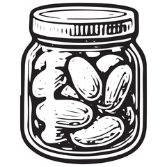 Jar of pickles sketch, preserved vegetable illustration, pantry staple vector