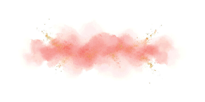 A soft, ethereal watercolor cloud in shades of pink and coral with delicate gold accents