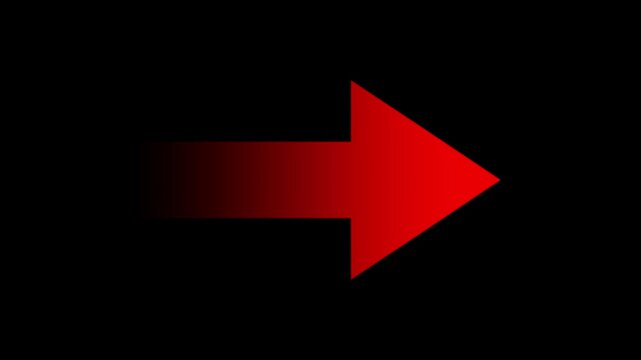Red simple straight animated gradient arrow pointing to the right on a black or transparent background. Animated Arrow Pointing to the Right