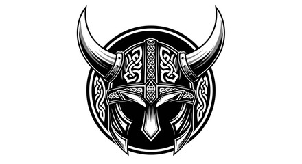 Naklejka premium Viking Helmet with Horns and Celtic Patterns.