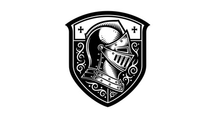 Medieval Knight Helmet Crest Shield Emblem.