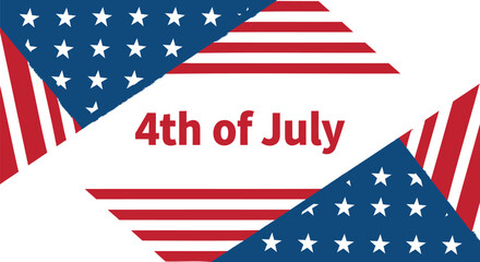 Fototapeta premium Patriotic 4th of July vector banner with American flag stars and stripes, isolated on transparent background.