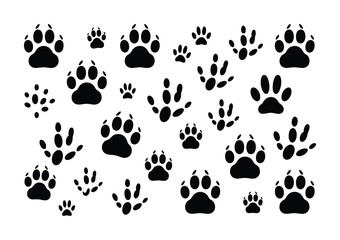 Fototapeta premium A Collection of Black Animal Paw Prints on a White Background