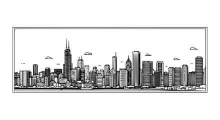 Obraz premium Chicago Skyline Rectangle Frame – Minimal Corporate Line Vector
