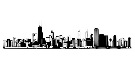 Obraz premium Chicago Skyline Horizontal Panorama Vector – Clean Minimal Outline Cityscape