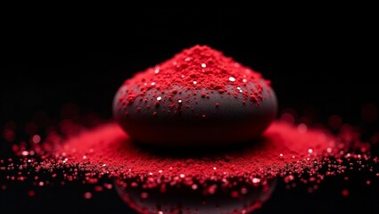 Crimson powder dusted sphere with sparkling highlights dark