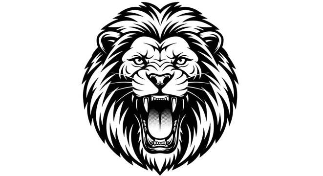 Lion Head Illustration with Open Mouth.