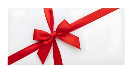 Bright Red Ribbon Bow Tied Diagonally on Plain White Background diagonal bow gift wrapping